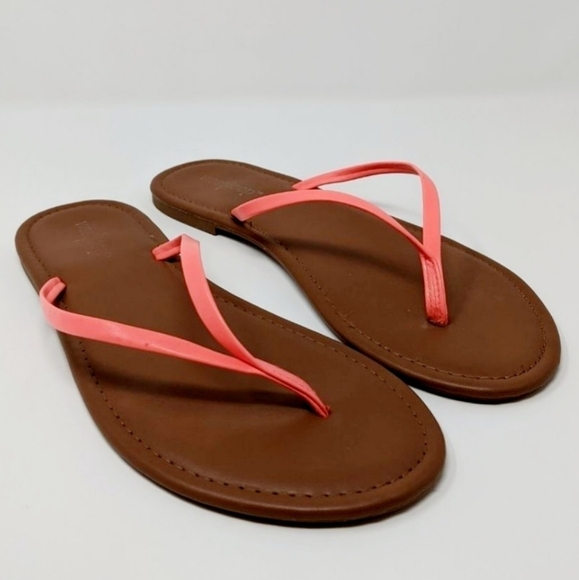 NWT West Loop Neon Coral Thin Sheild  Sandals Flip Flops Size Medium (7-8) New - Picture 1 of 10